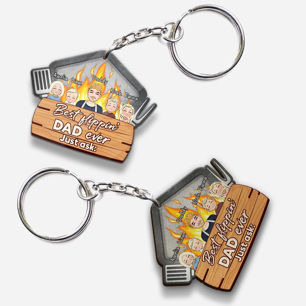 Best Flippin' Dad - Personalized Father's Day Father Keychain (Printed On Both Sides)