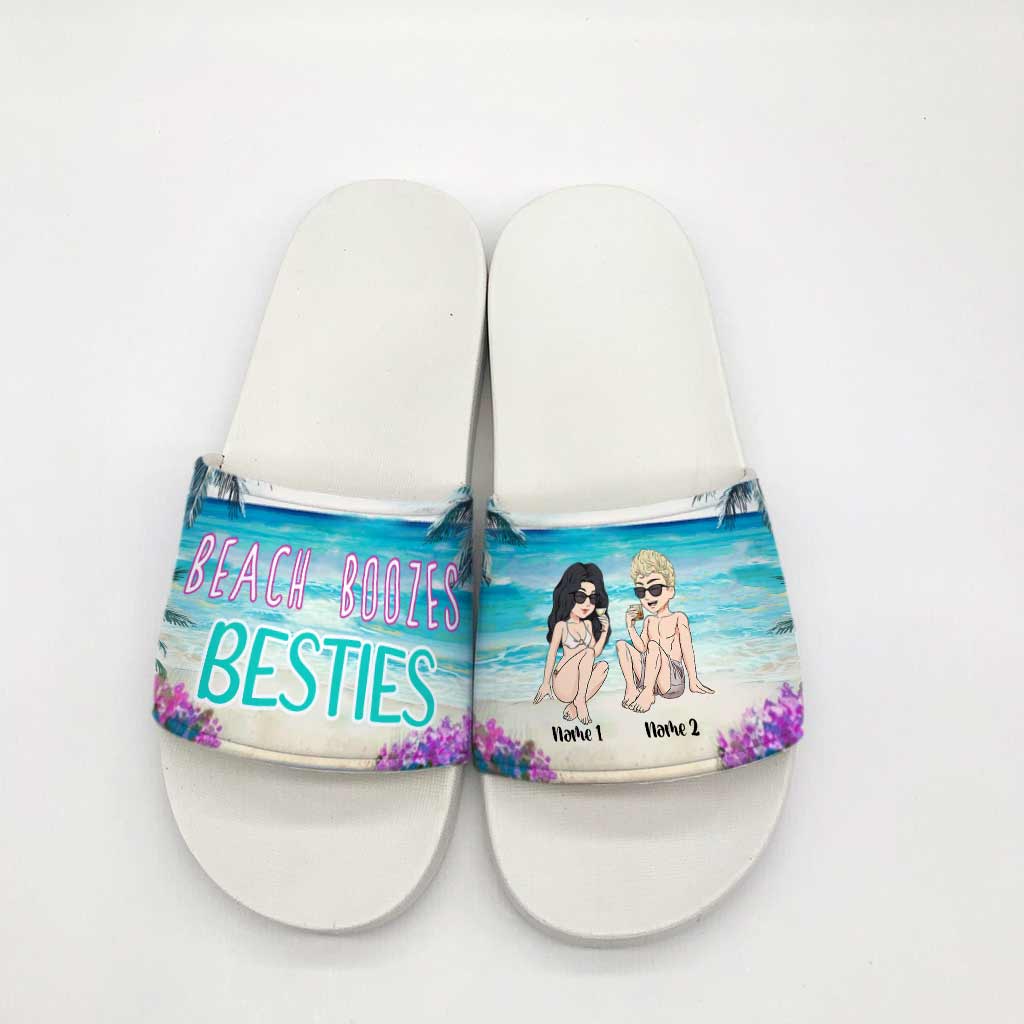 Beach Boozes Besties - Personalized Sea Lover Slide Sandals