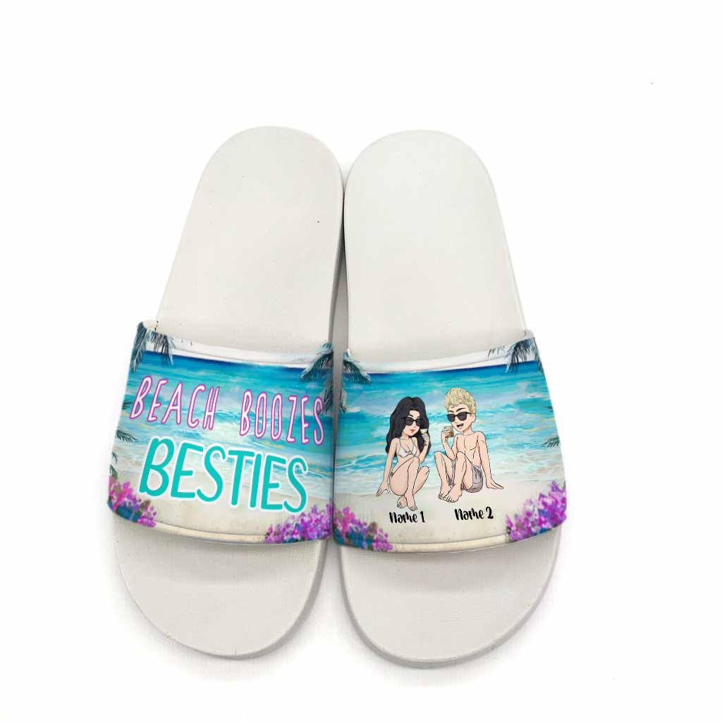 Beach Boozes Besties - Personalized Sea Lover Slide Sandals