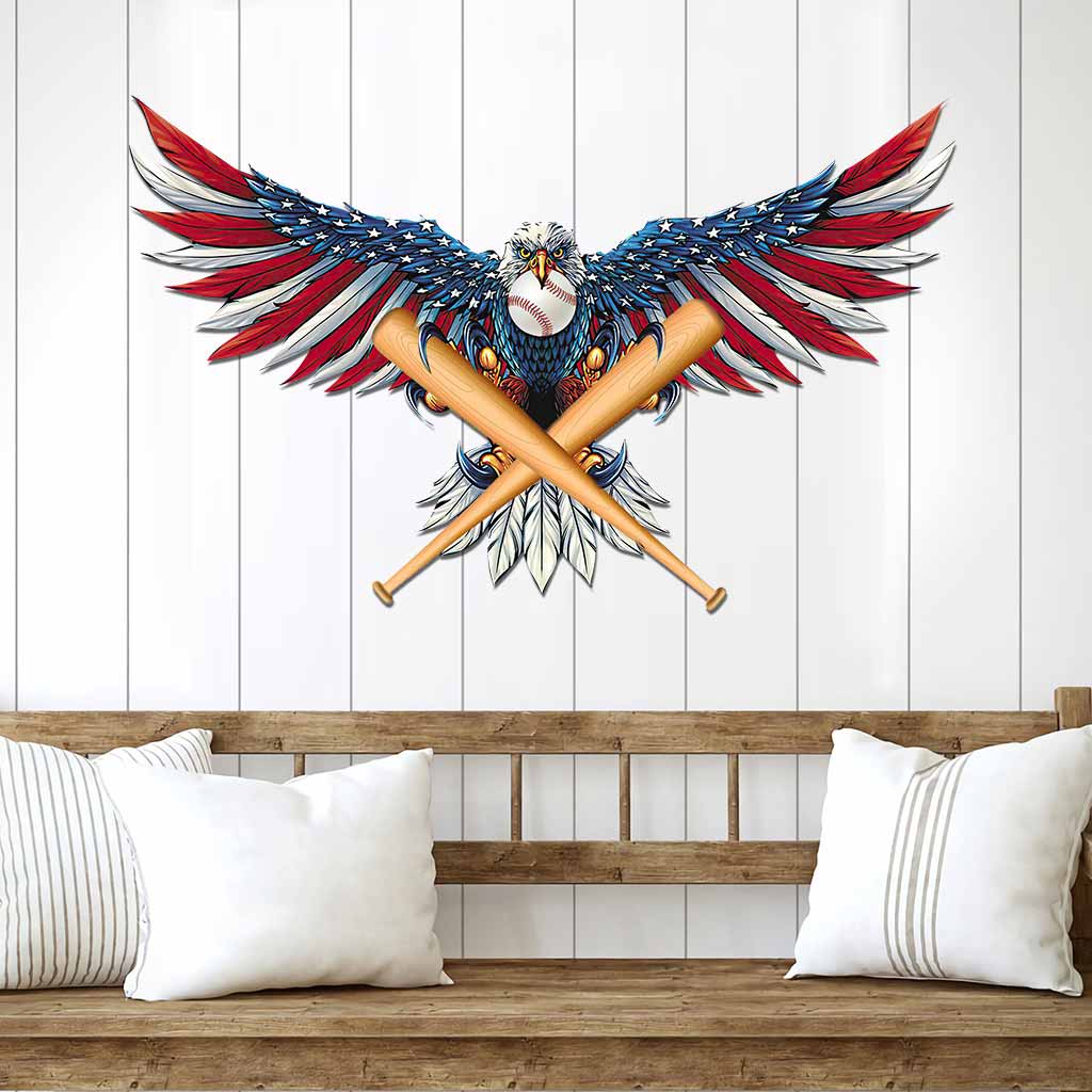 Baseball Independence Day Cut Metal Sign