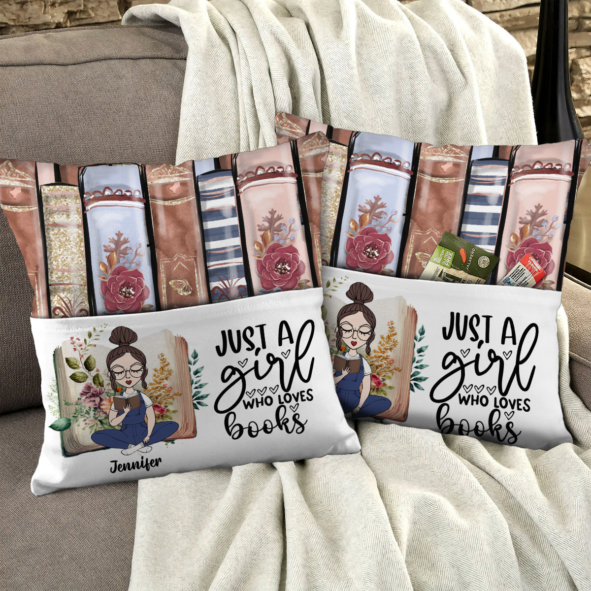 Just A Girl Who Loves Books - Personalized Book Pocket Pillow