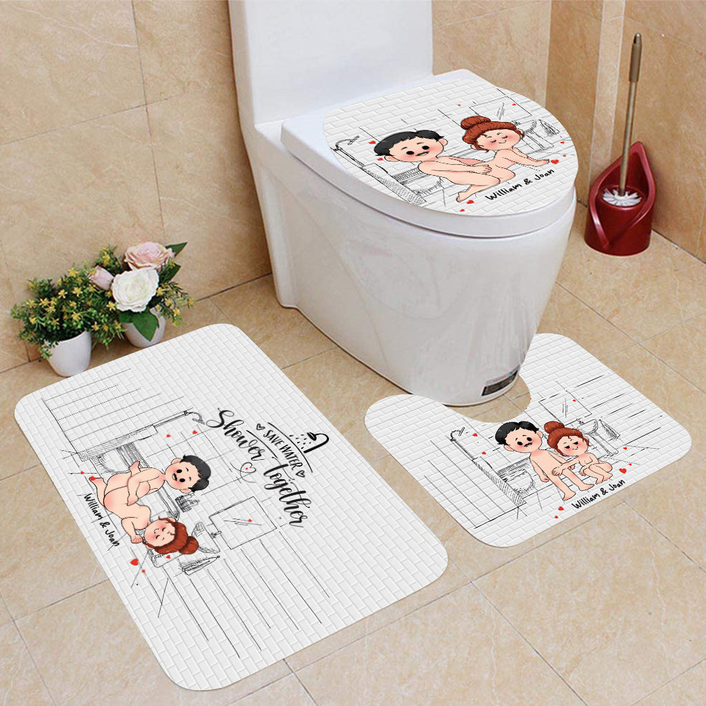 Save Water Shower Together - Personalized Couple Bathroom Curtain & Mats Set