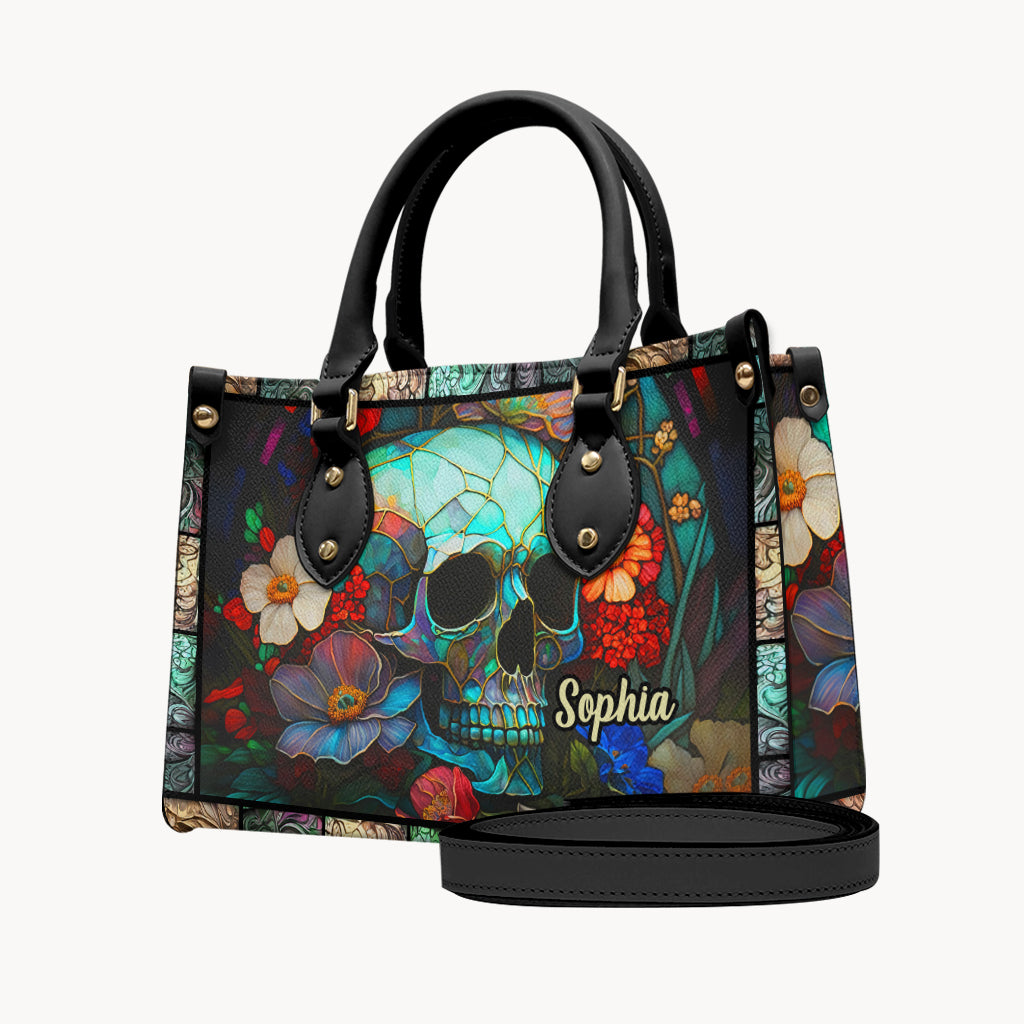 Floral Skull - Personalized Skull Leather Handbag