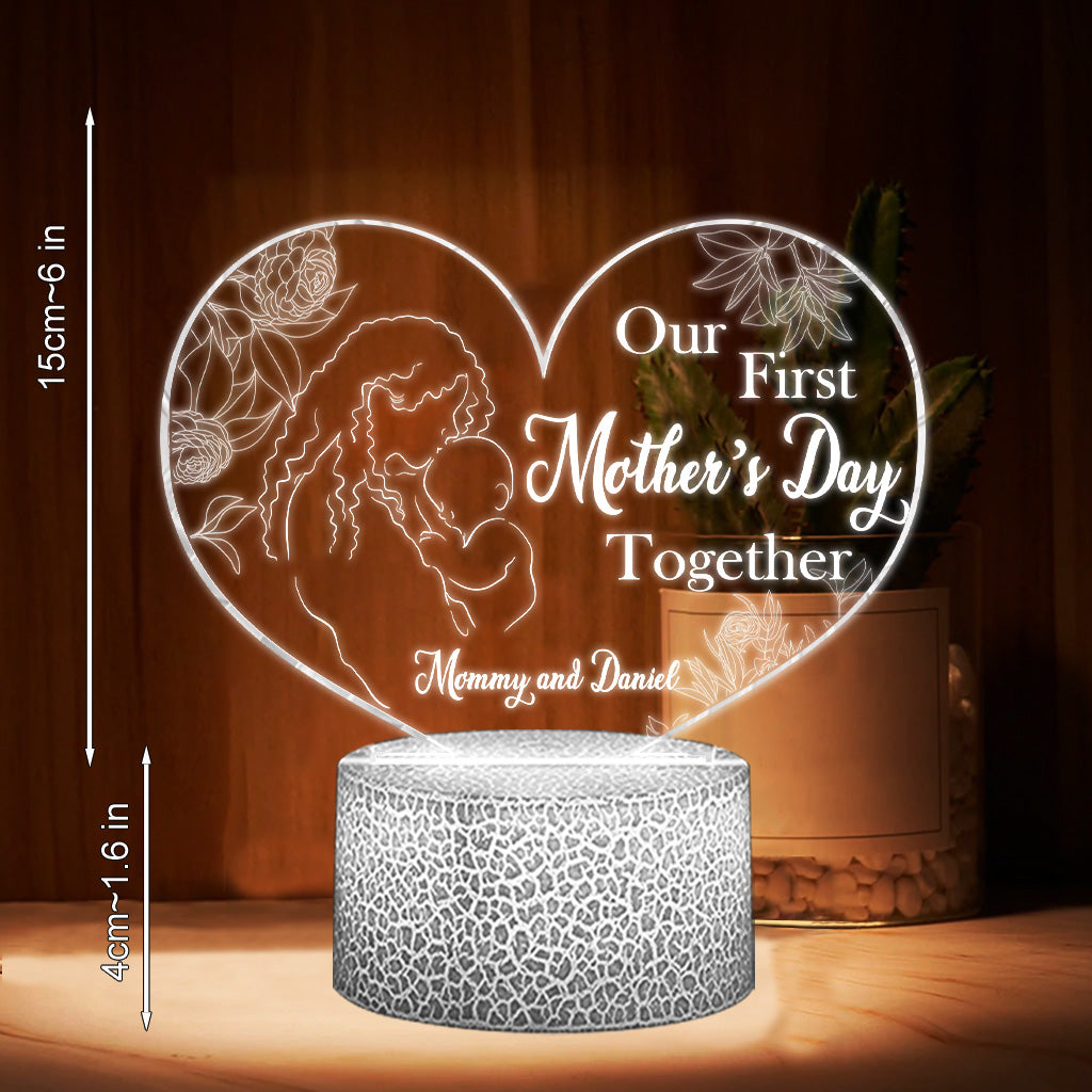 Our First Mother's Day Together - Personalized Mother's Day Mother Shaped Plaque Light Base