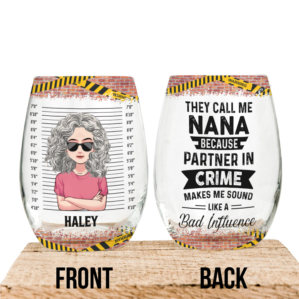 Nana Partners In Crime - Personalized Mother's Day Grandma All Over Wine Glass