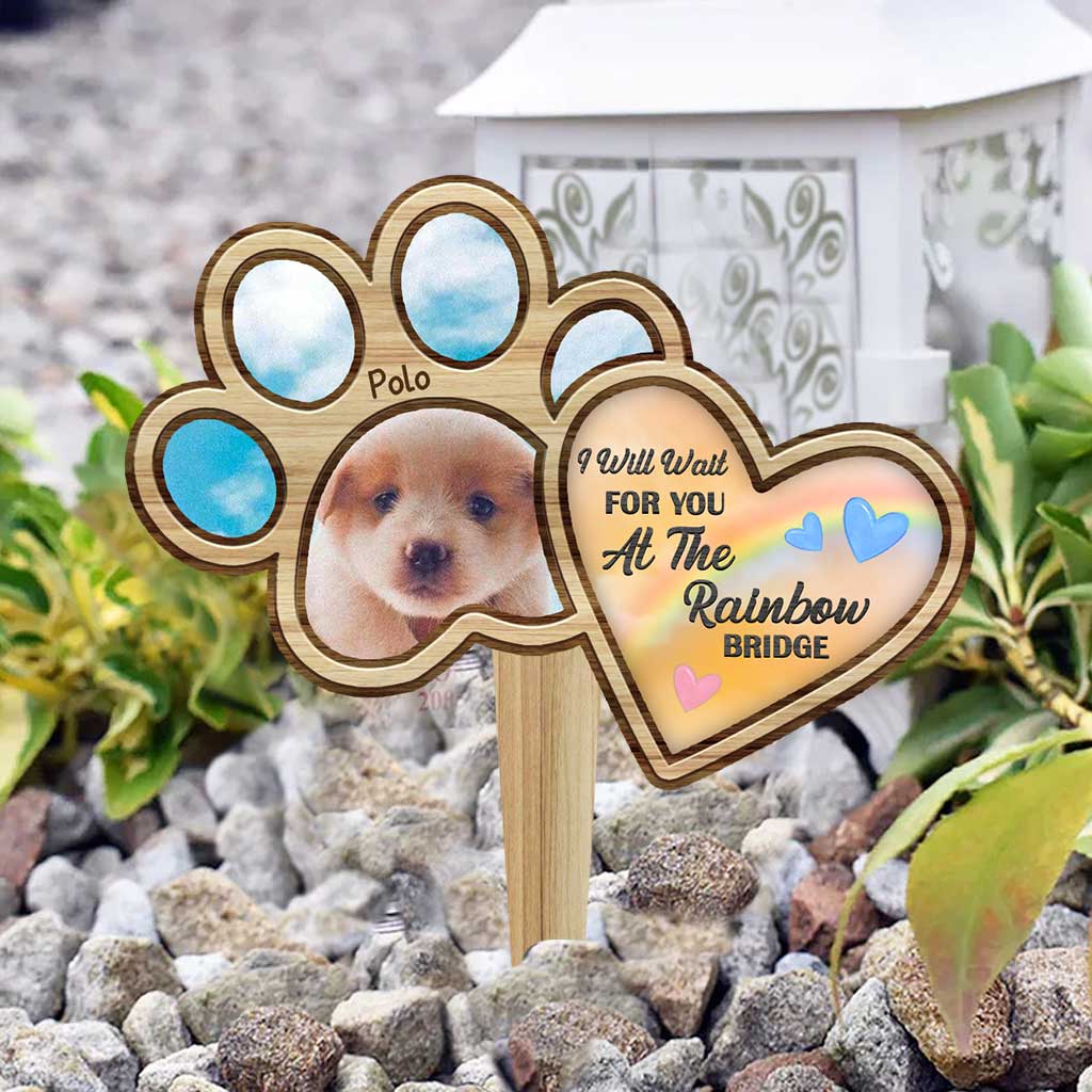 I Will Wait For You At The Rainbow Bridge - Personalized Dog Acrylic Plaque Stake (Printed On 1 Side)