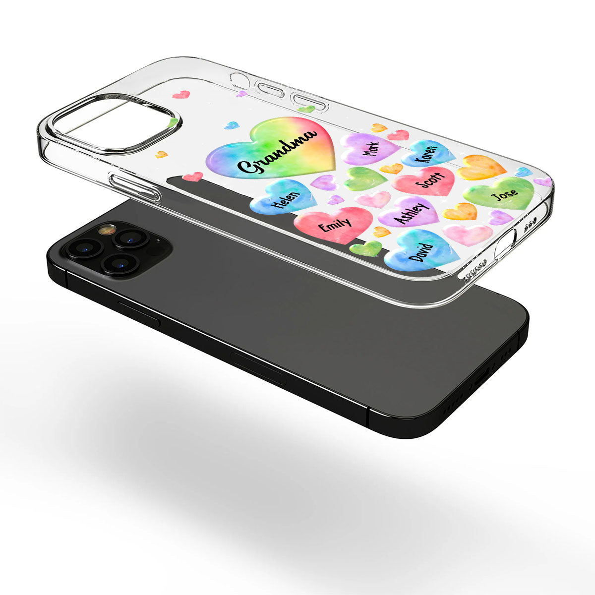 Colorful Heart Of Grandma Mother - Gift for grandma, grandma, mom - Personalized Clear Phone Case