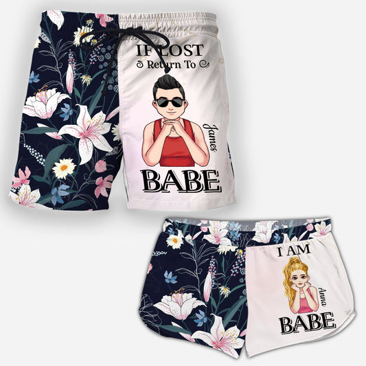 If Lost Return To Babe - Personalized Couple Men Shorts and Women Shorts