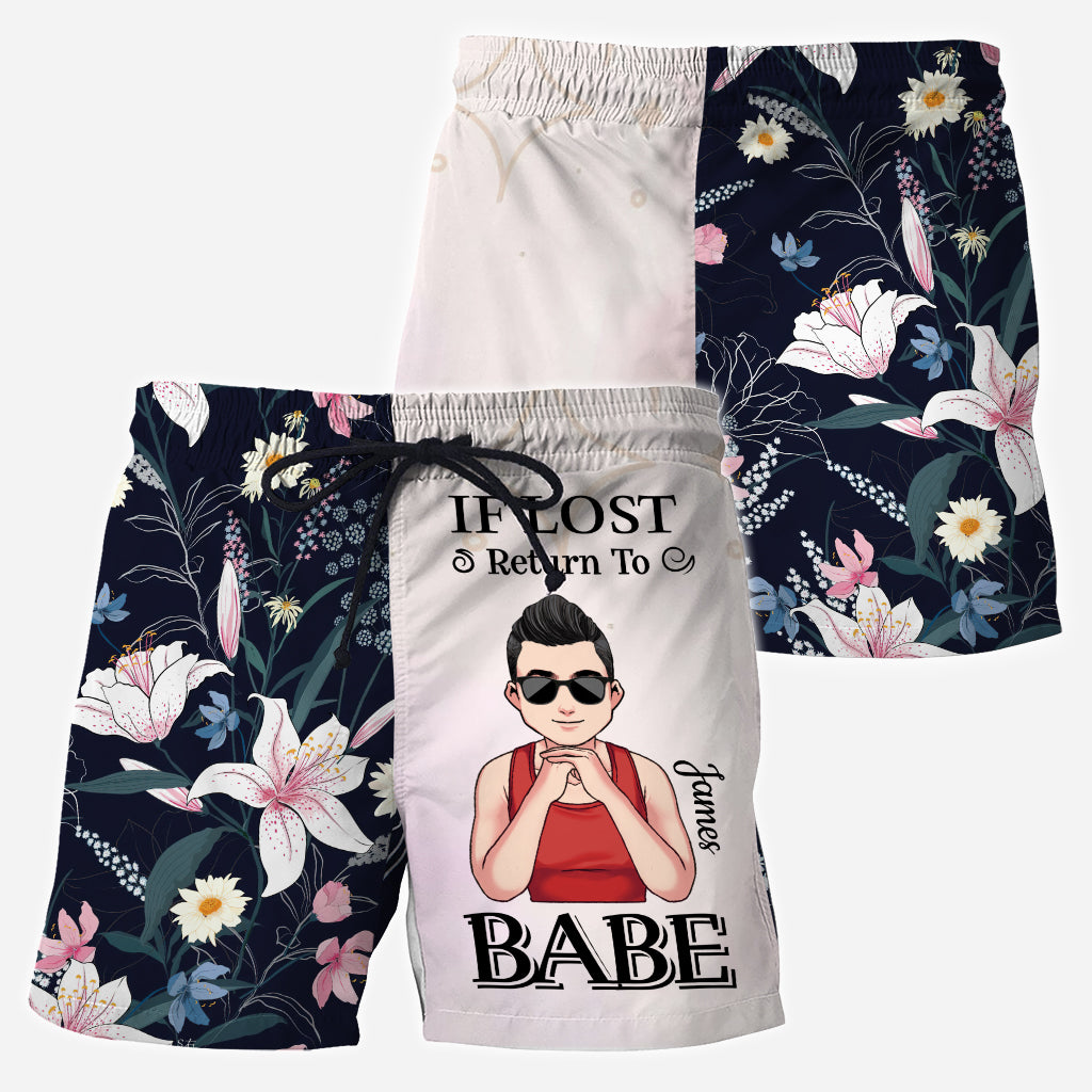 If Lost Return To Babe - Personalized Couple Men Shorts and Women Shorts