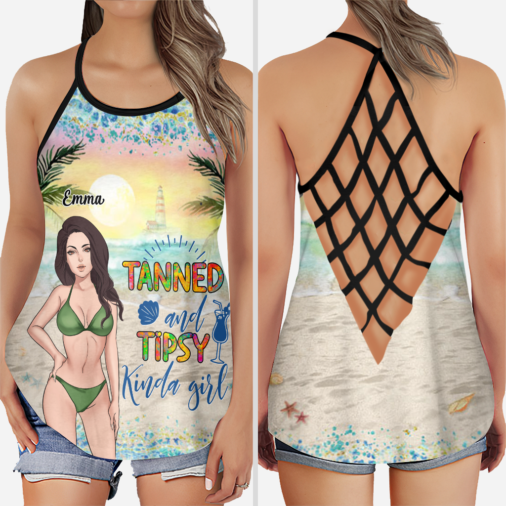 Tanned and Tipsy - Personalized Sea Lover Cross Tank Top
