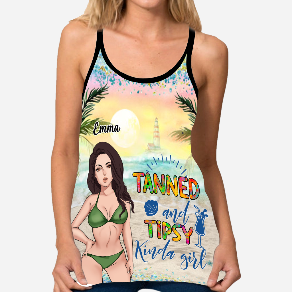 Tanned and Tipsy - Personalized Sea Lover Cross Tank Top