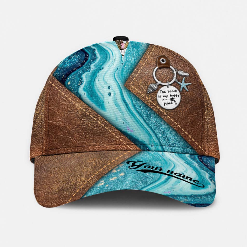 Salty Lil' Beach - Sea Lover Personalized Leather Pattern Print Cap With Printed Vent Holes