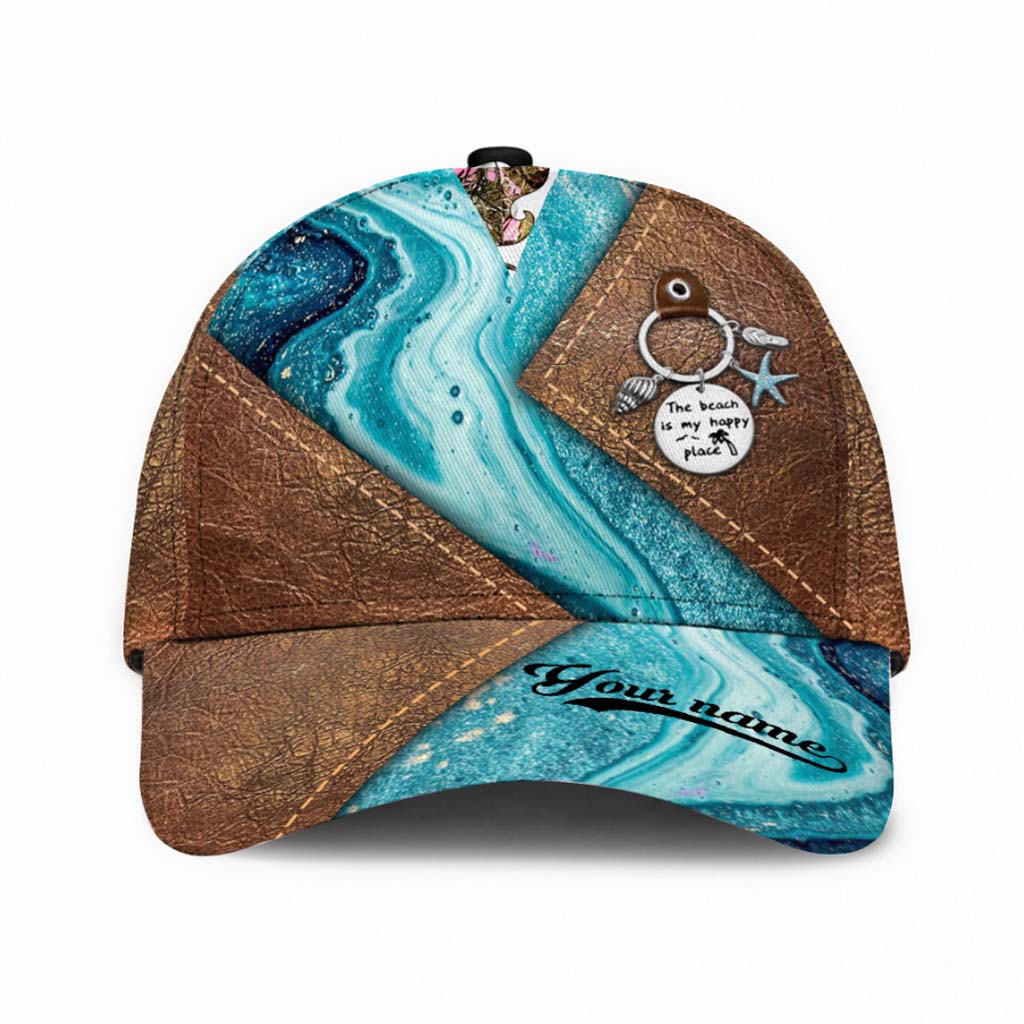 Salty Lil' Beach - Sea Lover Personalized Leather Pattern Print Cap With Printed Vent Holes