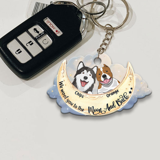 I Woof You To The Moon And Back - Personalized Dog Keychain (Printed On Both Sides)