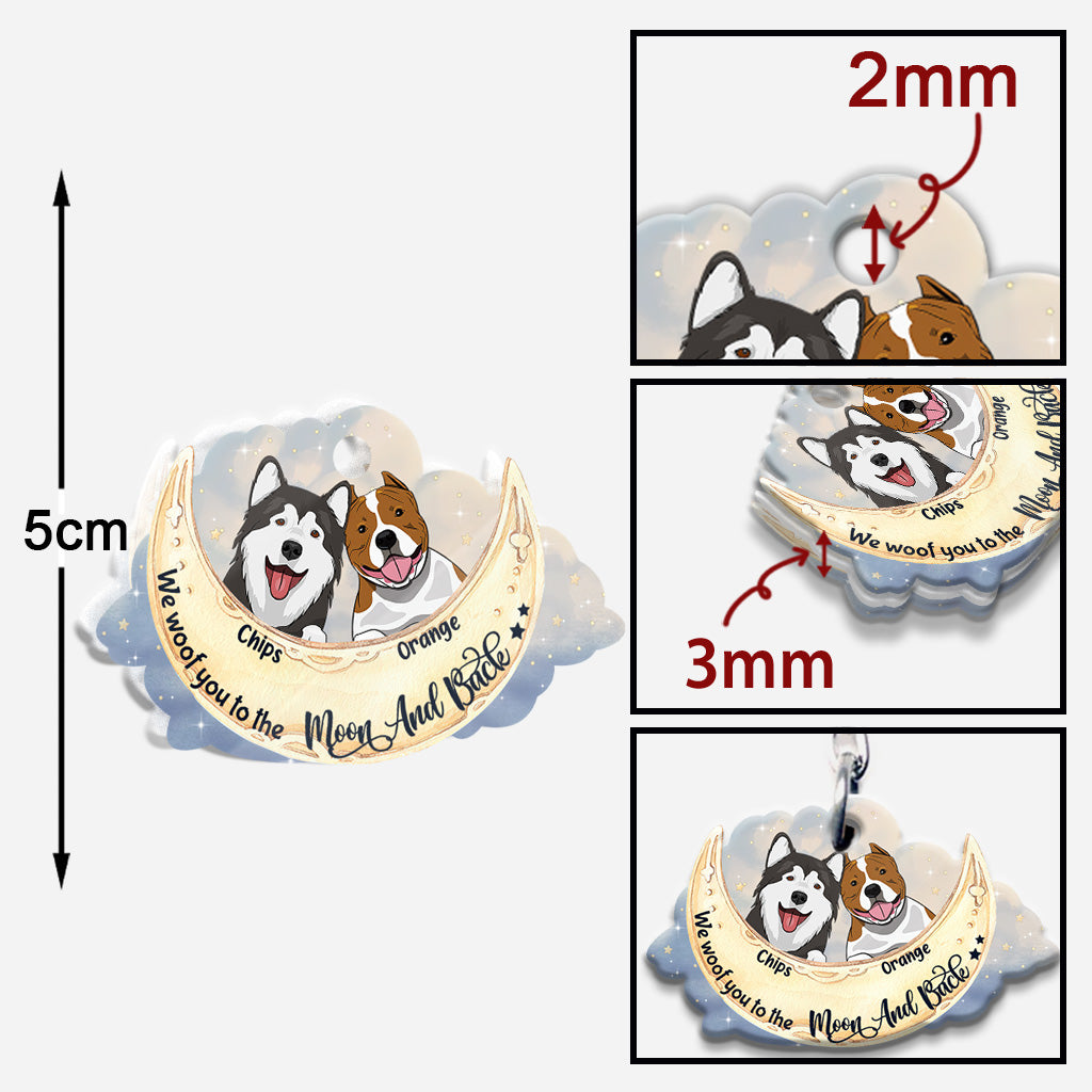 I Woof You To The Moon And Back - Personalized Dog Keychain (Printed On Both Sides)