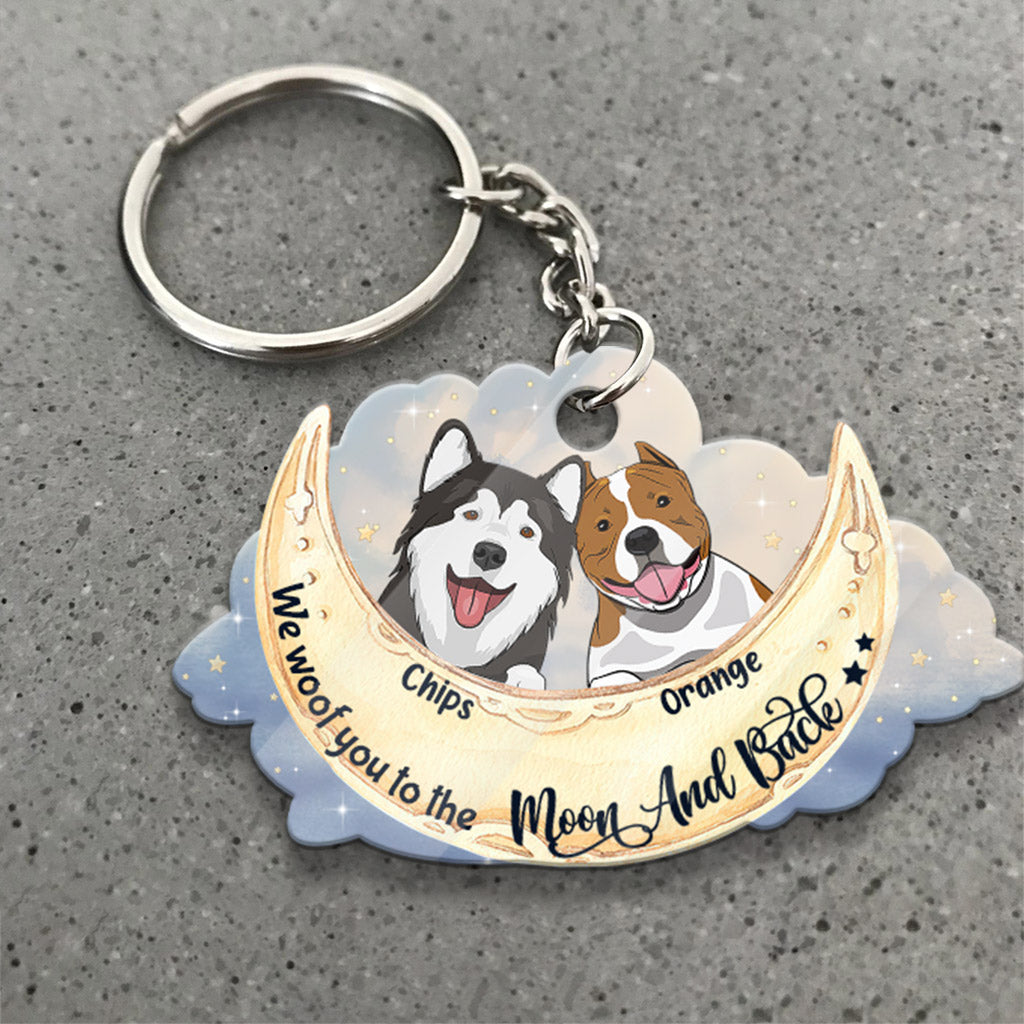 I Woof You To The Moon And Back - Personalized Dog Keychain (Printed On Both Sides)