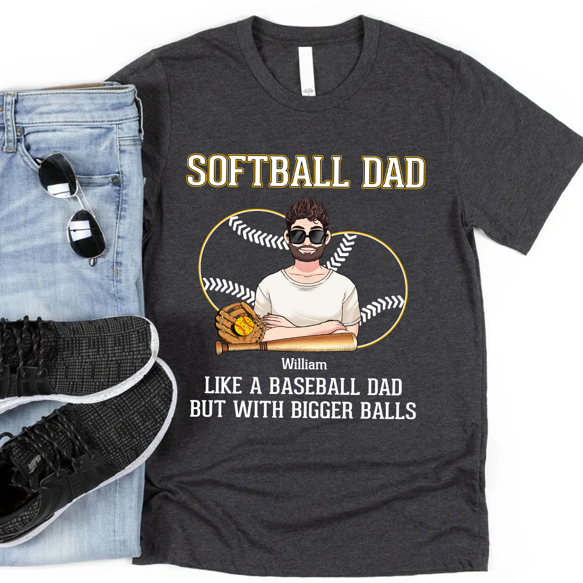 Softball Dad Like A Baseball Dad But With Bigger Balls - Personalized Softball T-shirt and Hoodie