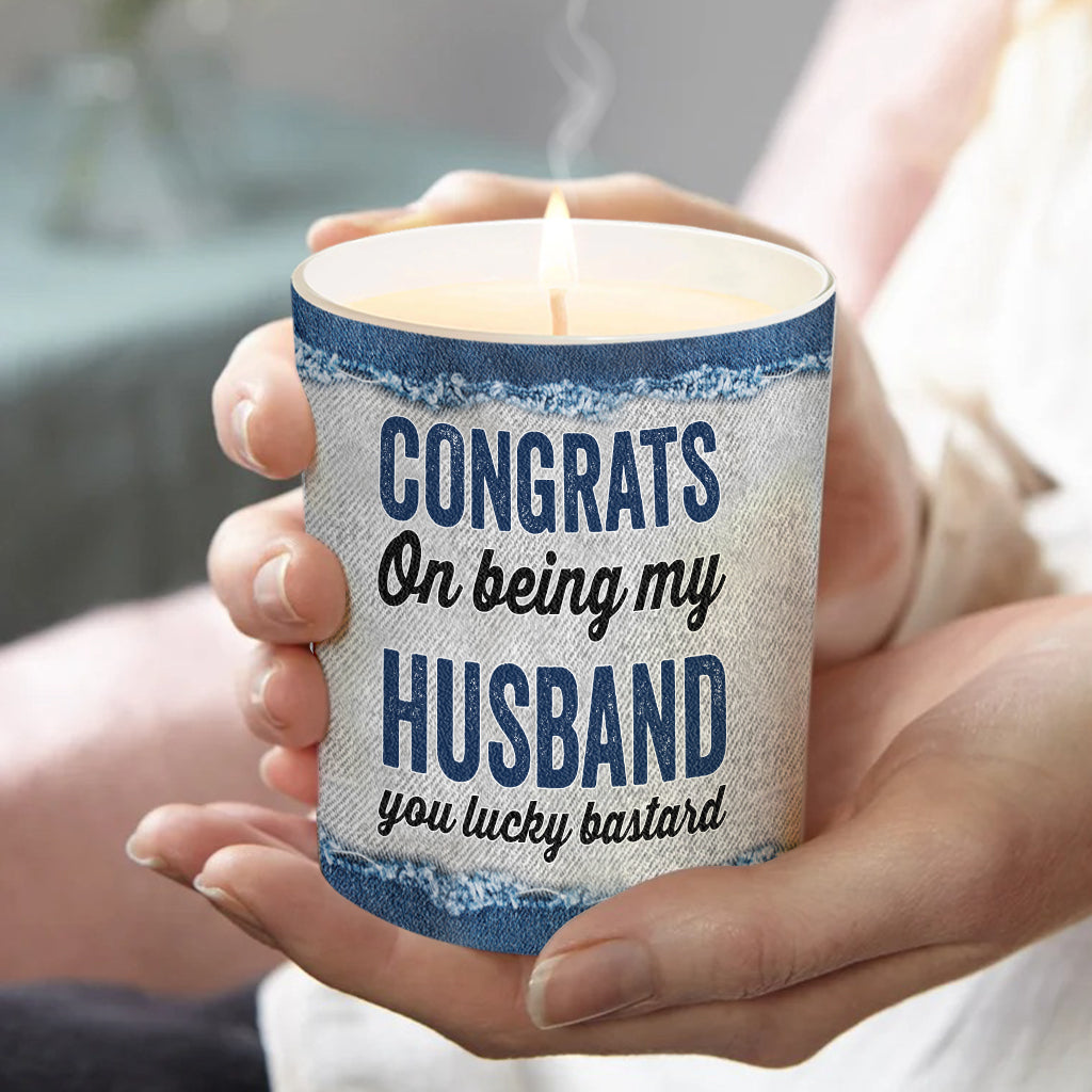 Congrats On Being My Hubby - Personalized Couple Candle With Wooden Lid