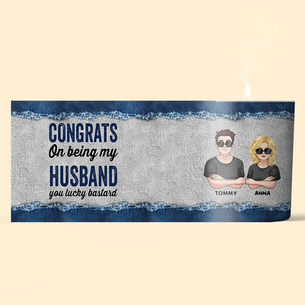 Congrats On Being My Hubby - Personalized Couple Candle With Wooden Lid