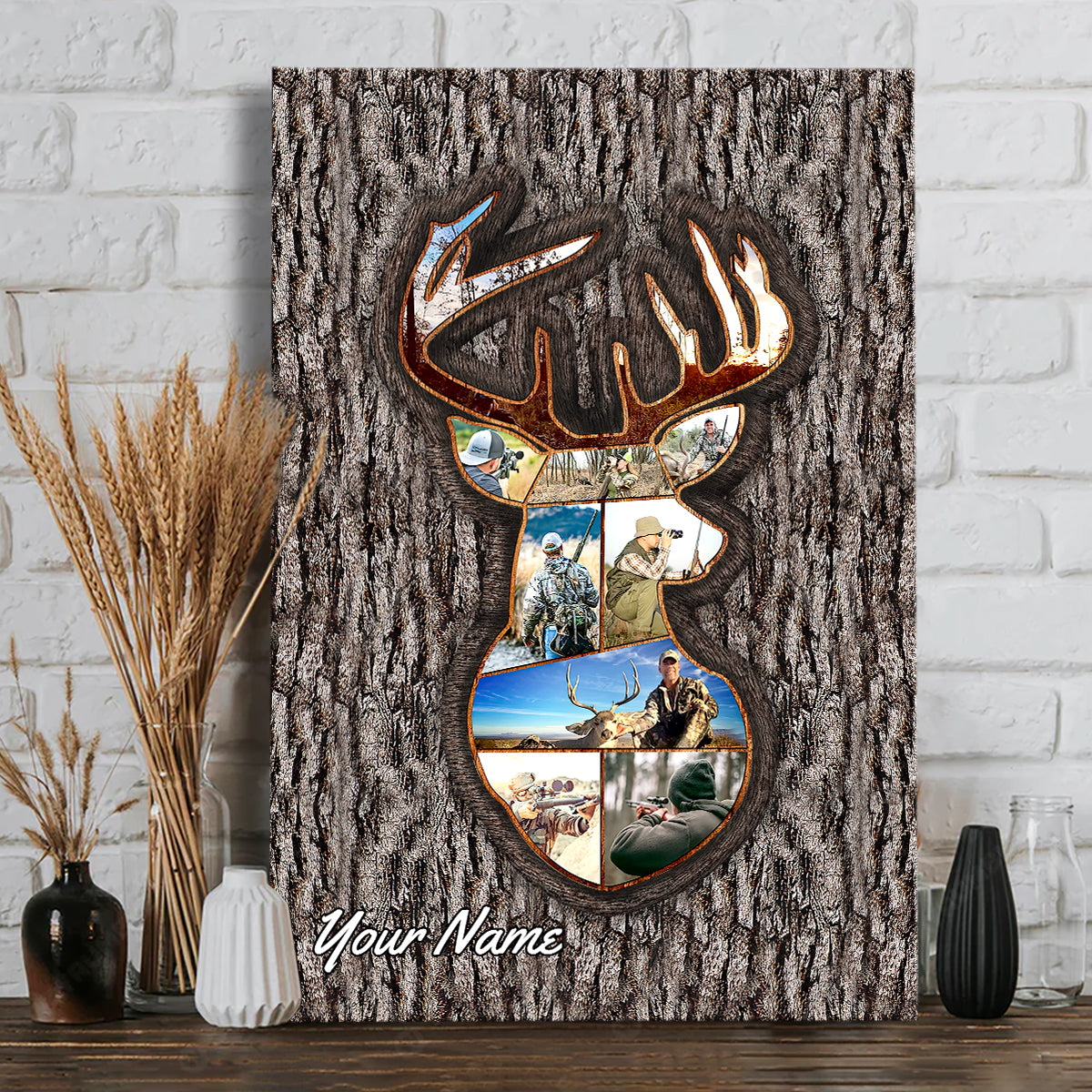 Hunting Memories Tree Carving Photo Inserted - Personalized Hunting Canvas and Poster