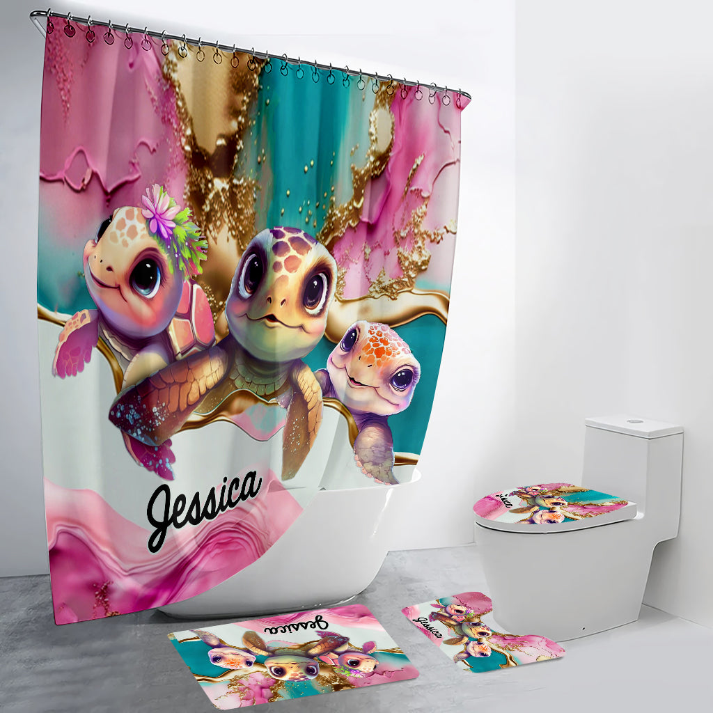 Salty Lil' Beach - Personalized Turtle Bathroom Curtain & Mats Set