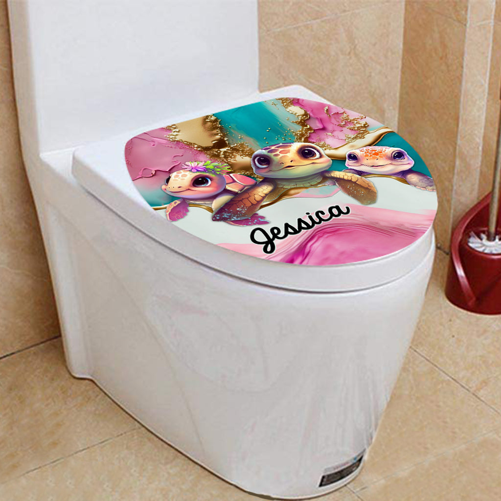 Salty Lil' Beach - Personalized Turtle Bathroom Curtain & Mats Set