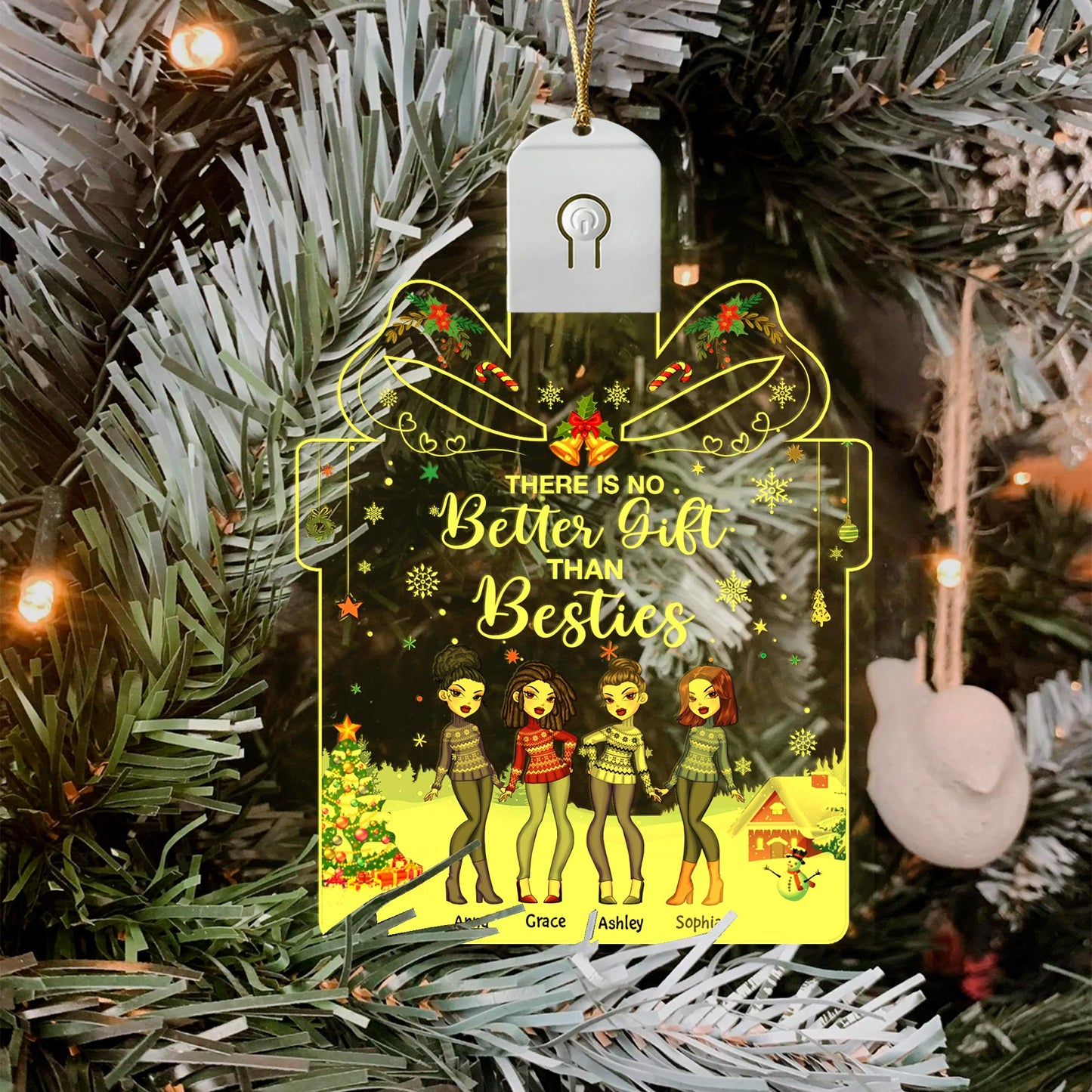 There Is No Better Gift Than Besties - Personalized Christmas Bestie Shaped Led Acrylic Ornament