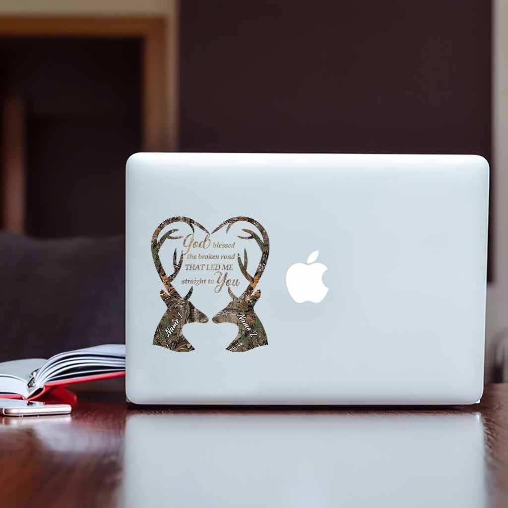 God Blessed The Broken Road - Personalized Couple Hunting Decal Full