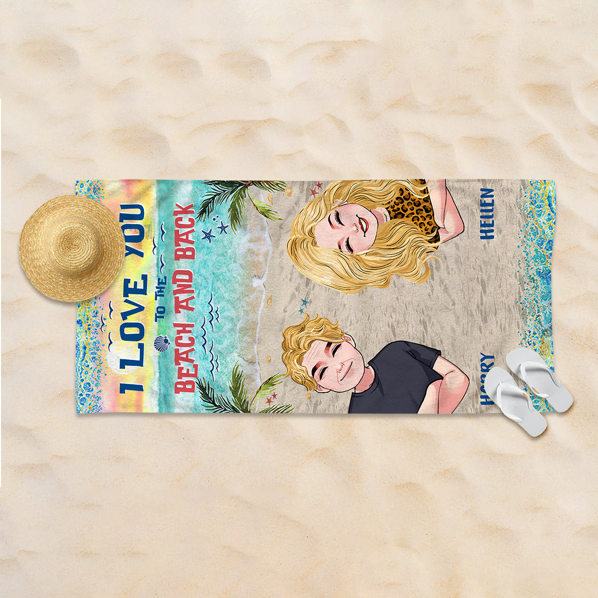 I Love You To The Beach And Back - Personalized Couple Beach Towel