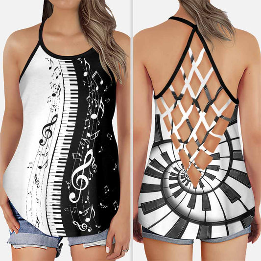 Love Music - Piano Cross Tank Top