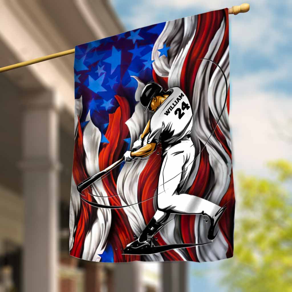 American Baseball Player - Personalized House Flag