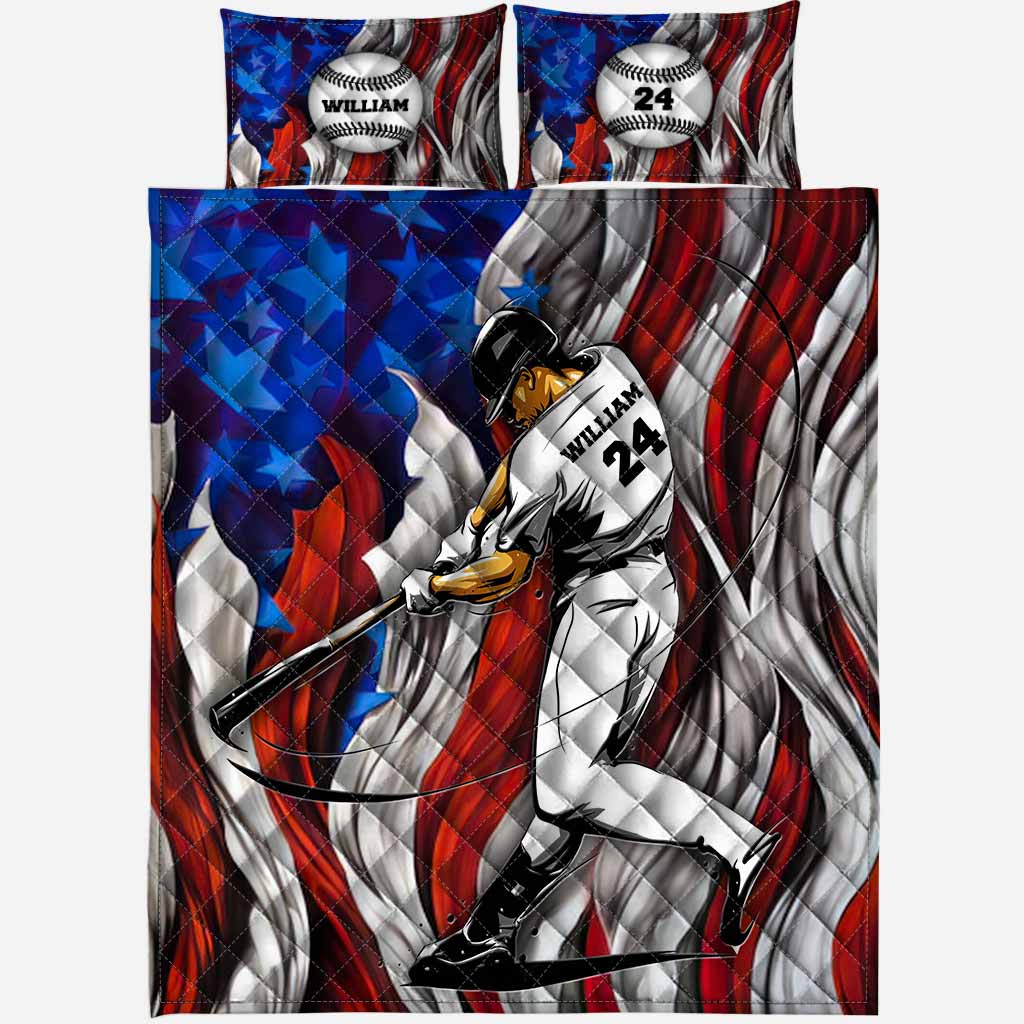 American Baseball Player - Personalized Quilt Set