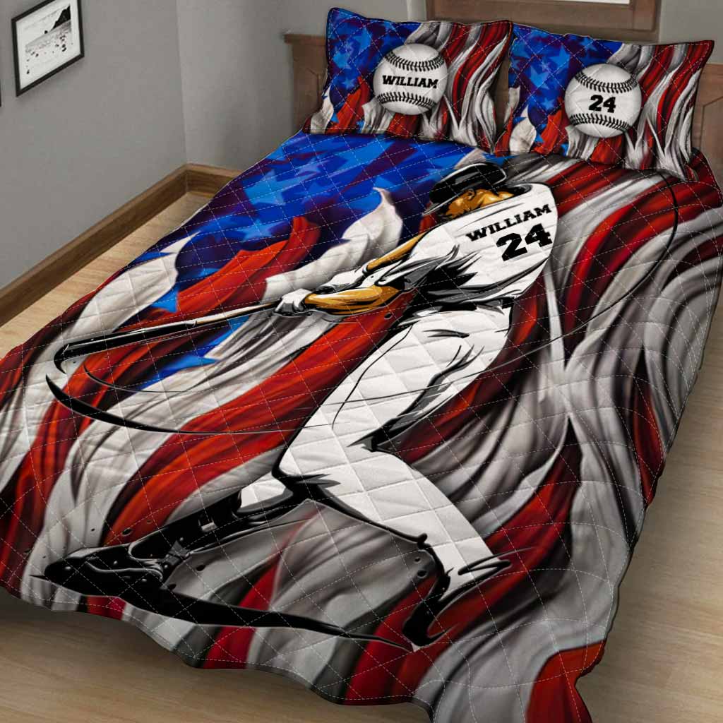 American Baseball Player - Personalized Quilt Set