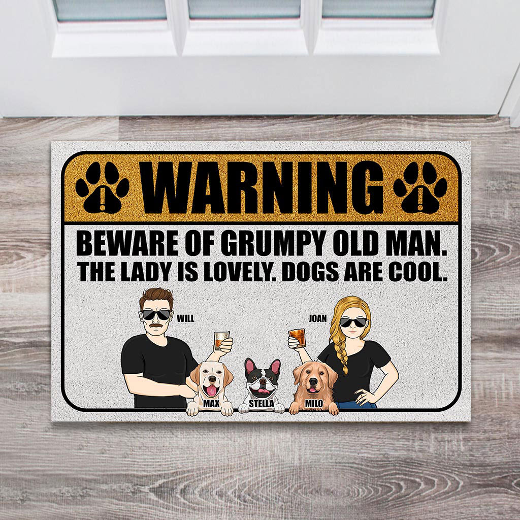 Beware Of Grumpy Old Man Lovely Lady Cool Dogs - Personalized Couple Dog Doormat