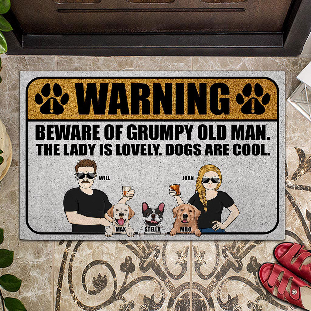 Beware Of Grumpy Old Man Lovely Lady Cool Dogs - Personalized Couple Dog Doormat