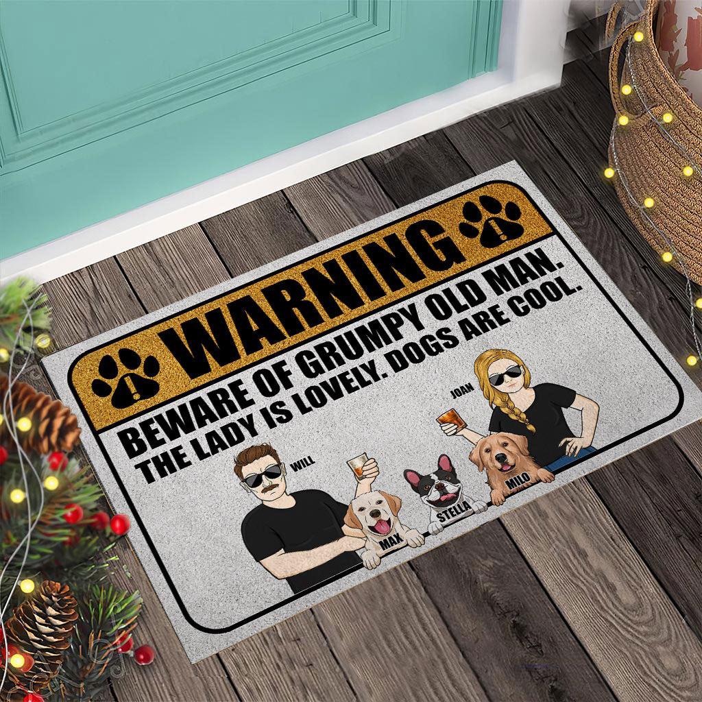 Beware Of Grumpy Old Man Lovely Lady Cool Dogs - Personalized Couple Dog Doormat