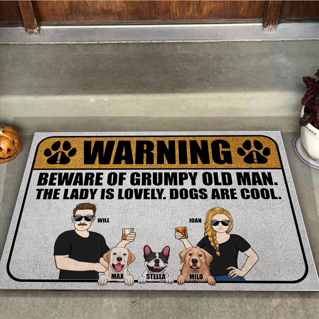 Beware Of Grumpy Old Man Lovely Lady Cool Dogs - Personalized Couple Dog Doormat