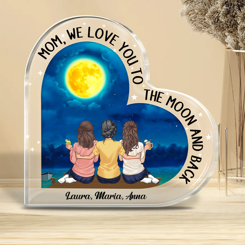 Moon And Back - Gift for mom, grandma - Personalized Custom Shaped Acrylic Plaque