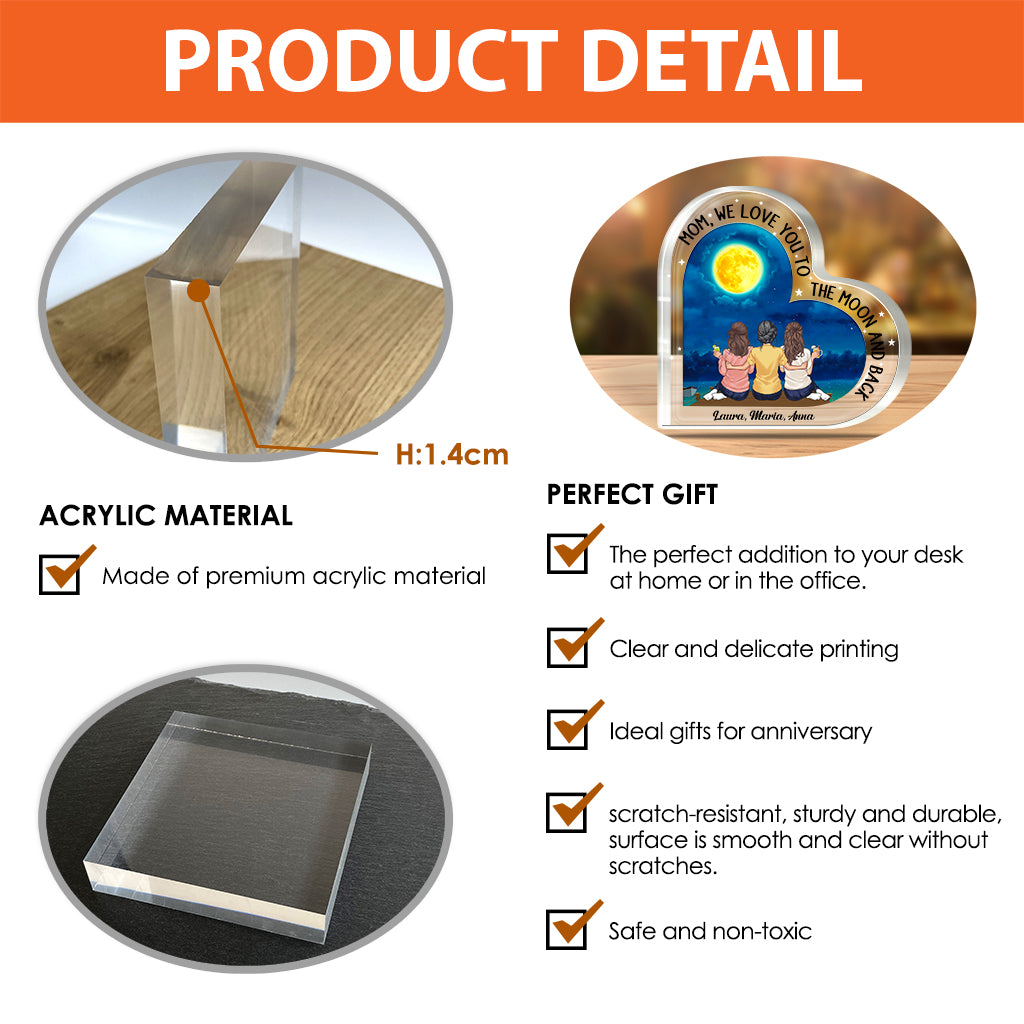 Moon And Back - Gift for mom, grandma - Personalized Custom Shaped Acrylic Plaque