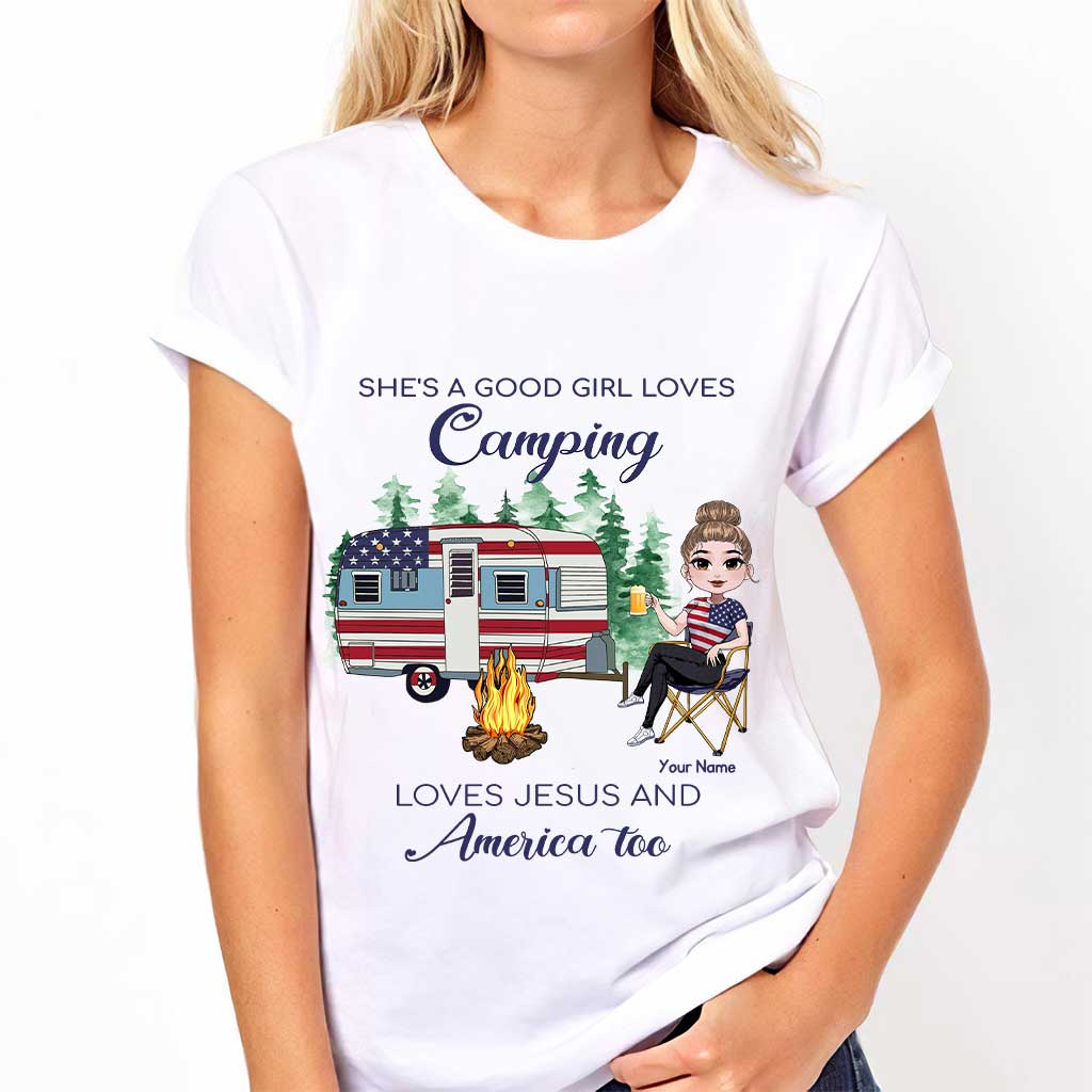 She's A Good Girl Loves Camping - Personalized Independence Day T-shirt and Hoodie