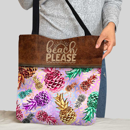 Beach Please Colorful Pineapples Leopard - Personalized Sea Lover Tote Bag