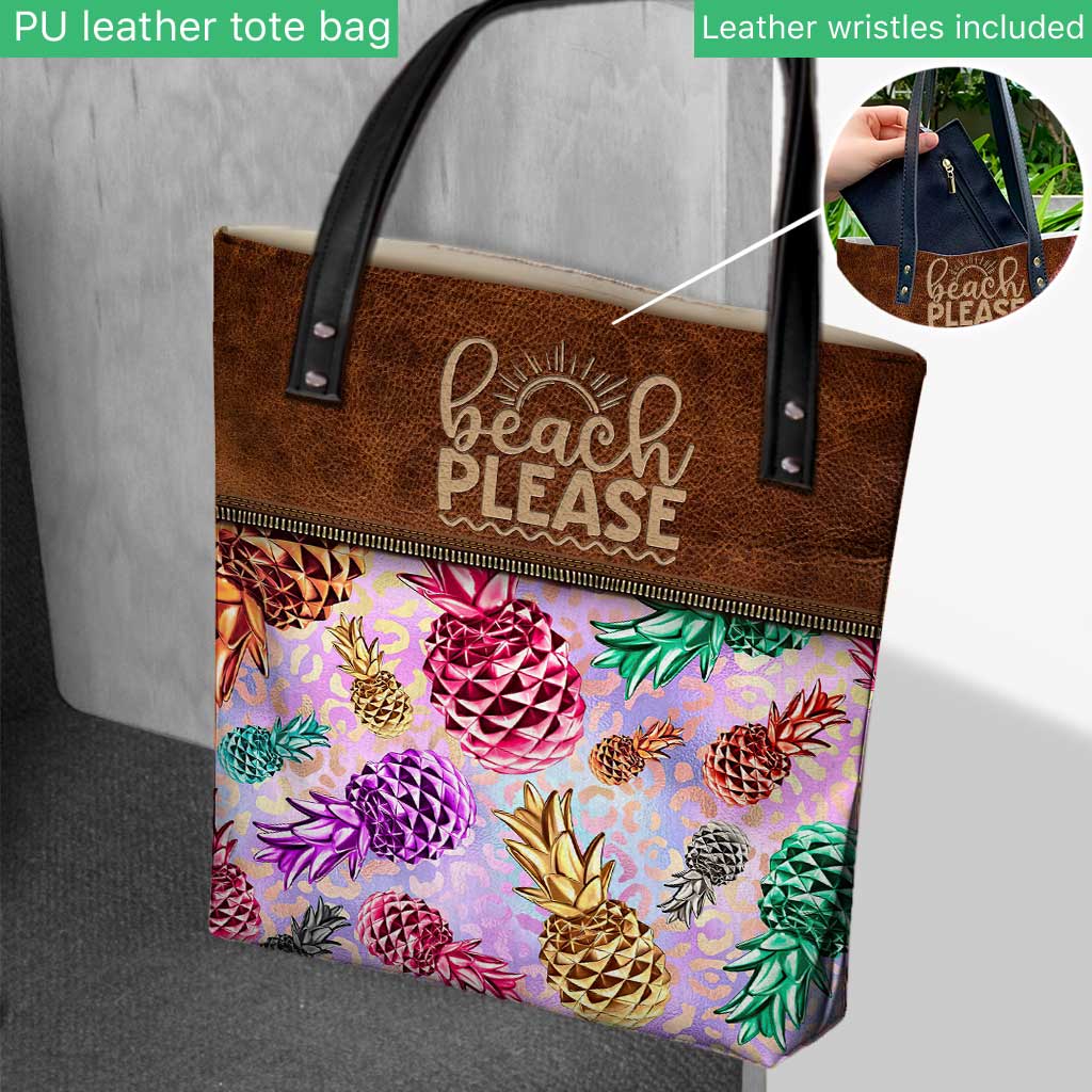 Beach Please Colorful Pineapples Leopard - Personalized Sea Lover Tote Bag