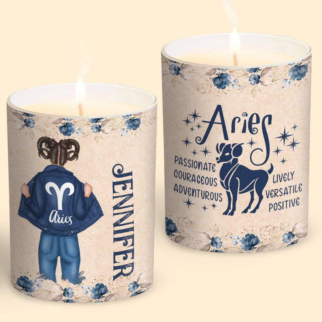 Zodiac Denim Girl - Personalized Horoscope Candle With Wooden Lid