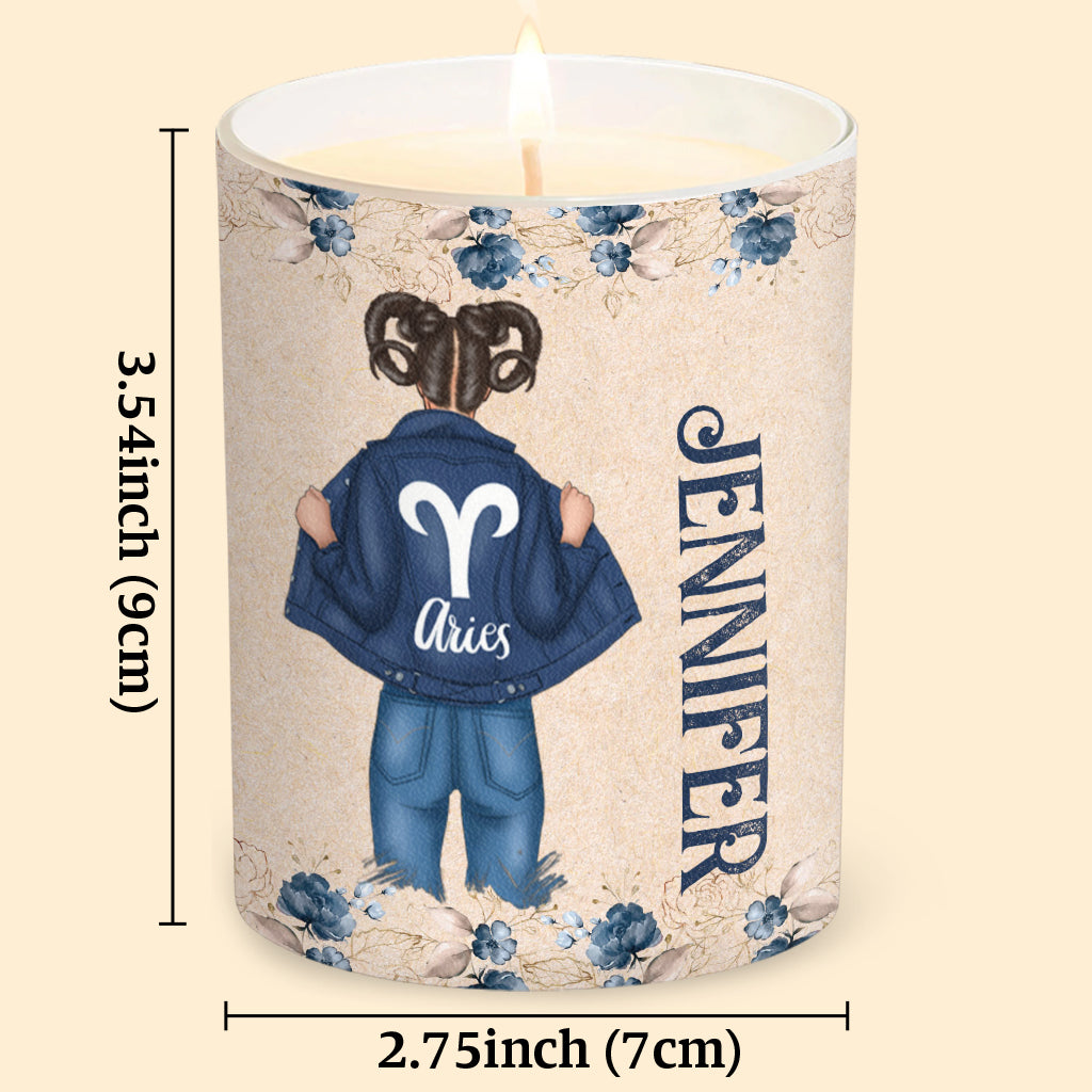 Zodiac Denim Girl - Personalized Horoscope Candle With Wooden Lid