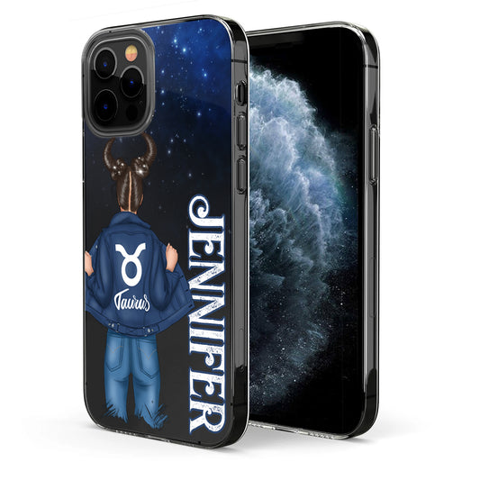 Zodiac Denim Girl - Personalized Horoscope Clear Phone Case