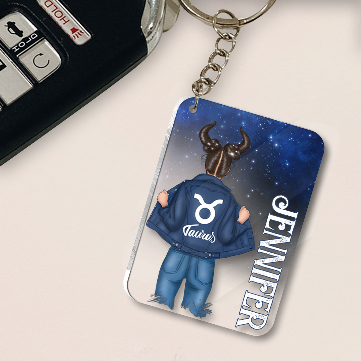 Zodiac Denim Girl - Personalized Horoscope Transparent Keychain