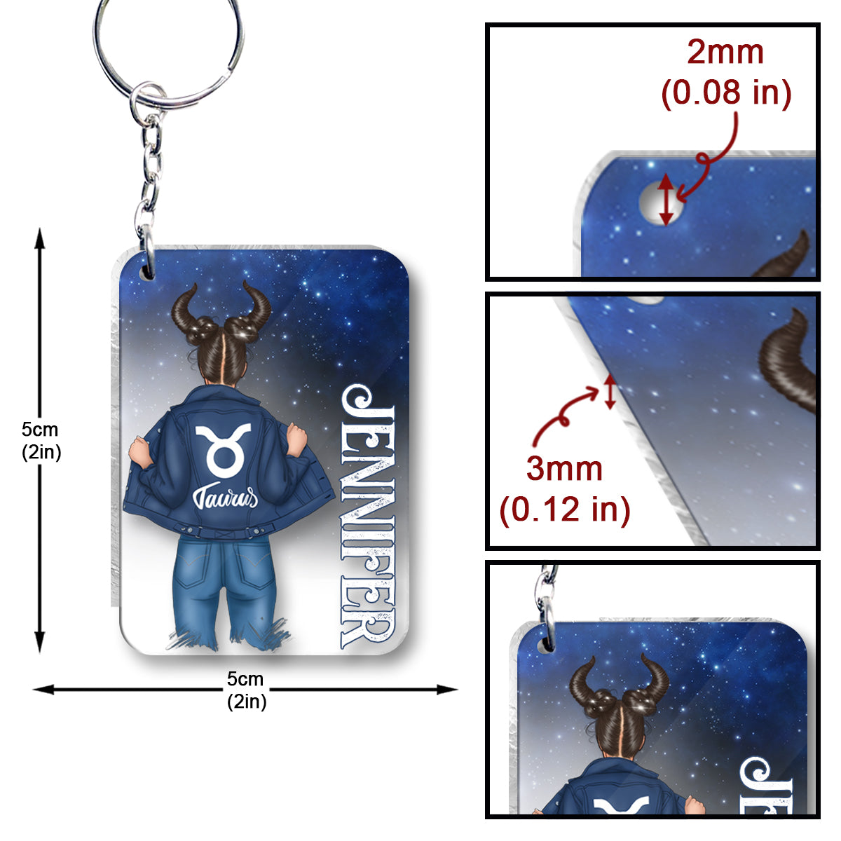 Zodiac Denim Girl - Personalized Horoscope Transparent Keychain