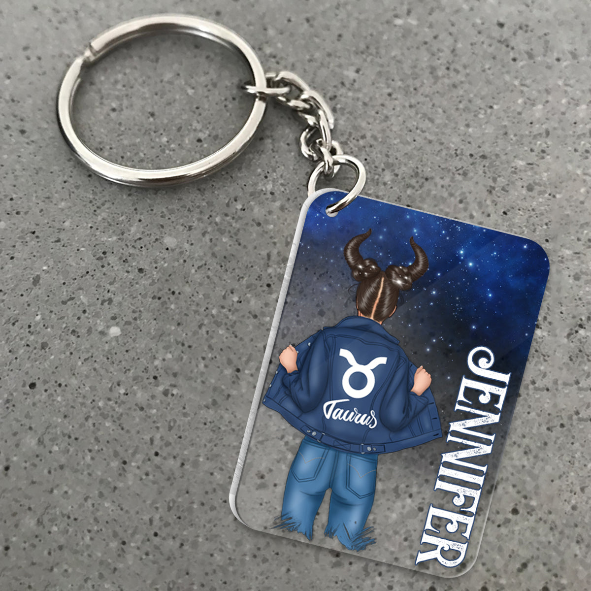 Zodiac Denim Girl - Personalized Horoscope Transparent Keychain