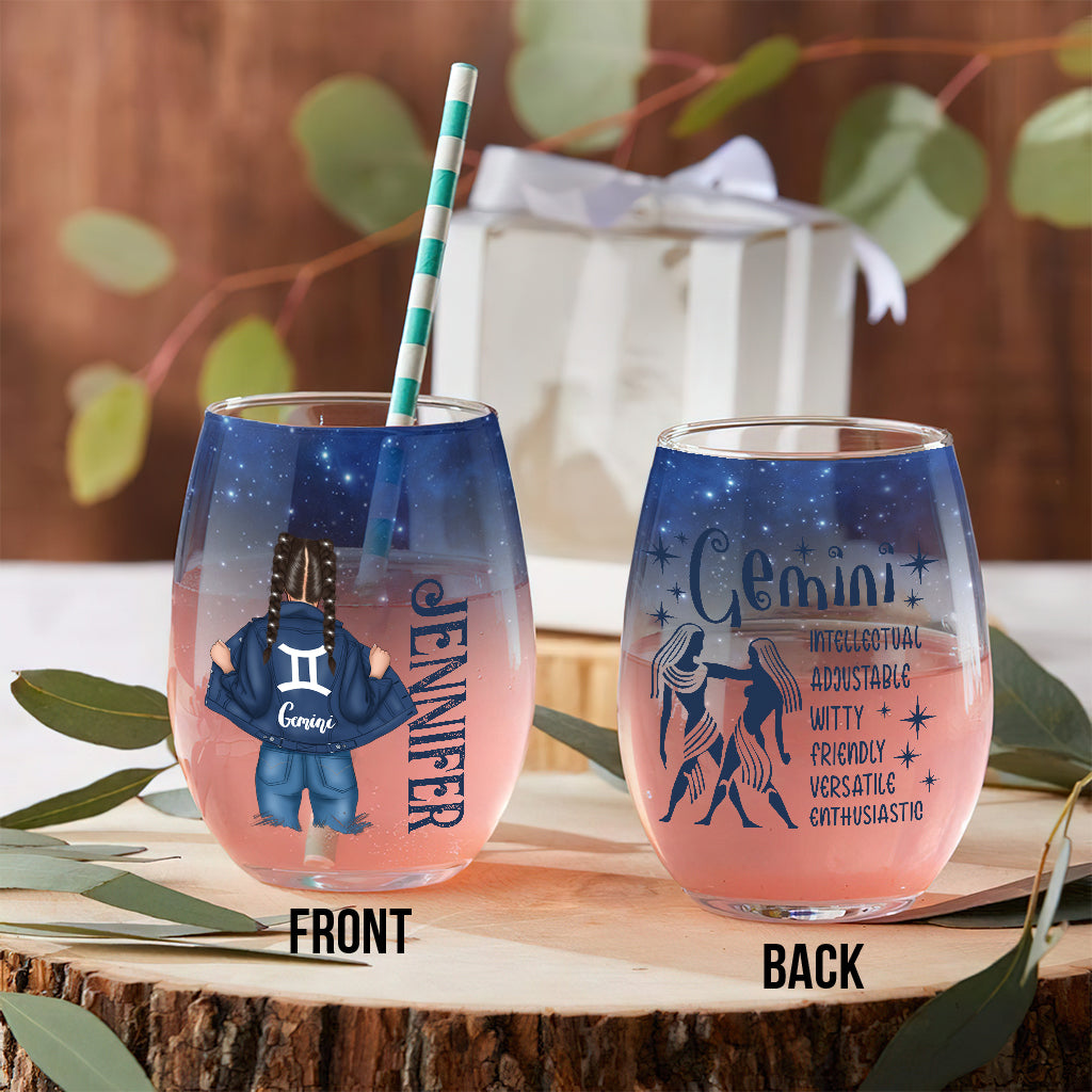 Zodiac Denim - Personalized Horoscope All Over Wine Glass