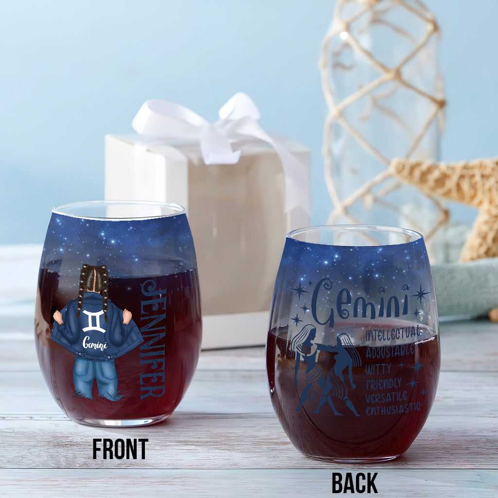 Zodiac Denim - Personalized Horoscope All Over Wine Glass